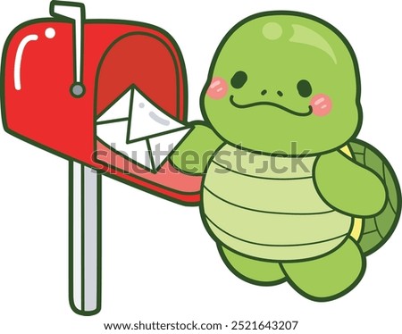 Kawaii turtle daily life sticker cute.
Cute turtle mascot illustrations.
Turtle send an envelope with mail box 