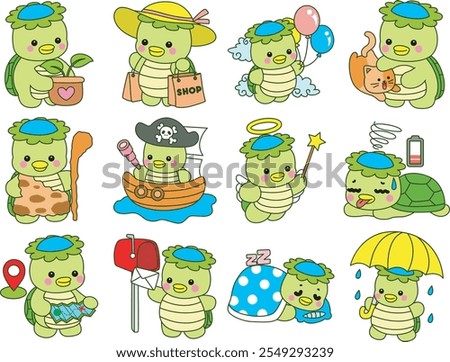 Kawaii japanese mythology Kappa sticker cute.
Cute kappa mascot ghost japanese. Kappa with variation of holiday and daily life