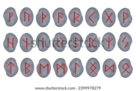 Scandinavian runes. Runic magic, culture, fortune telling with runes. stones with red runes