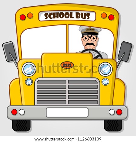 School Bus with Driver isolated on a white background. Flat style vector illustration