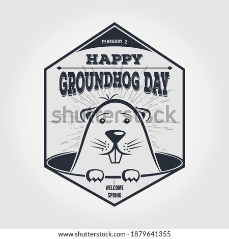 Happy Groundhog day card design with cute groundhog. Vector illustration