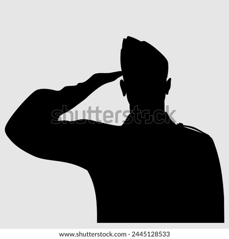 Soldier, officer saluting silhouette. Vector illustration