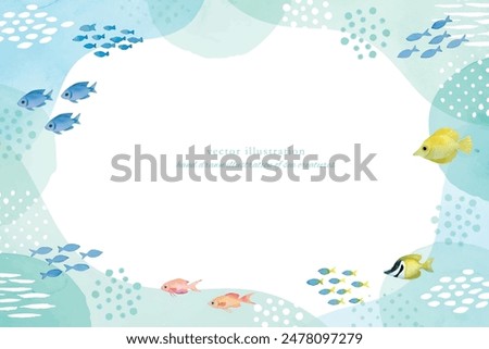 Colorful polka dot frame with sea fish in watercolor style