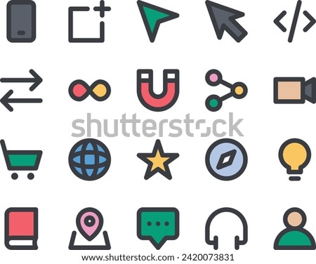 Filled color outline icons set for User interface.