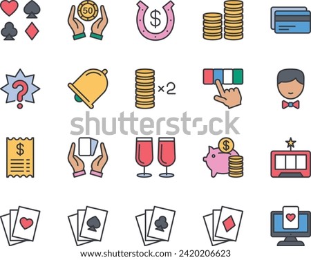 Filled color outline icons set for Gambling casino.