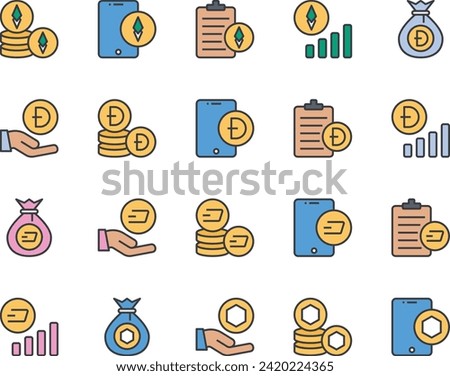 Filled color outline icons set for Cryptocurrency.