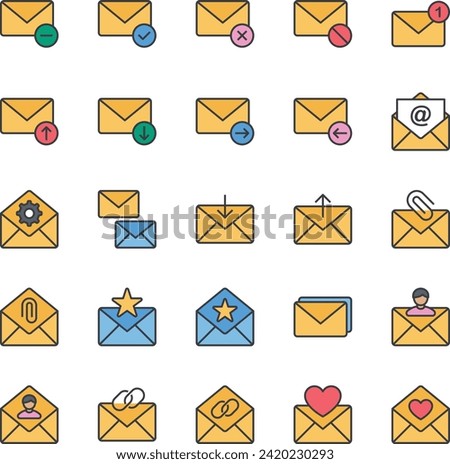 Filled color outline icons set for Email communication.