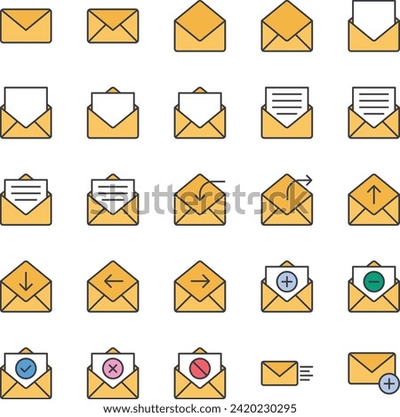 Filled color outline icons set for Email communication.