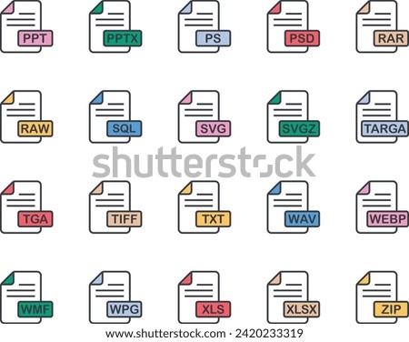 Filled color outline icons set for File format.