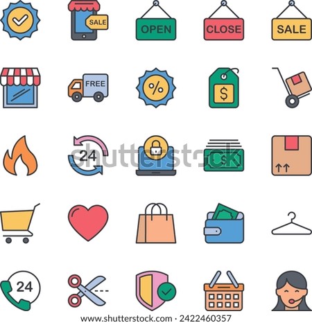 Filled color outline icons set for Shopping e-Commerce.