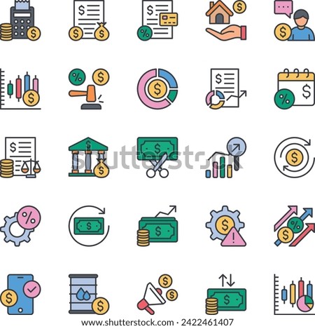 Filled color outline icons set for Stock market and trading.