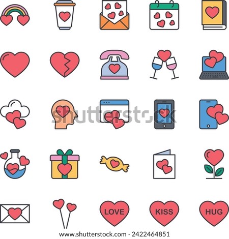 Filled color outline icons set for Valentine's day.