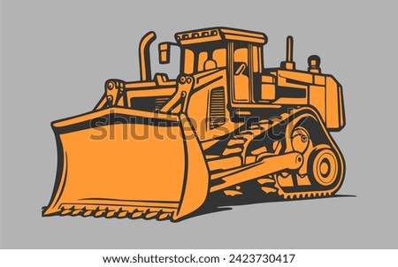 Bulldozer Construction Equipment Machine Vector, bulldozer machine monochrome icon, on white background, vector coloring book