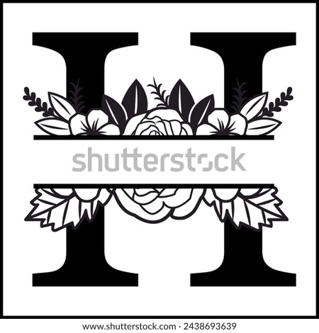 H Floral Split Monogram , Flower Monogram Clipart, Floral Letter Graphic, Alphabet Bundle |Split Monogram Alphabet | Split Monogram Frame Alphabet | Cut File for Circuit, Silhouette