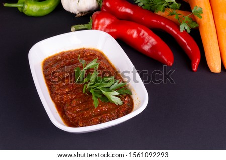 Traditional Turkish appetizer meze - Acili ezme, Chili hot peppers Stok fotoğraf © 