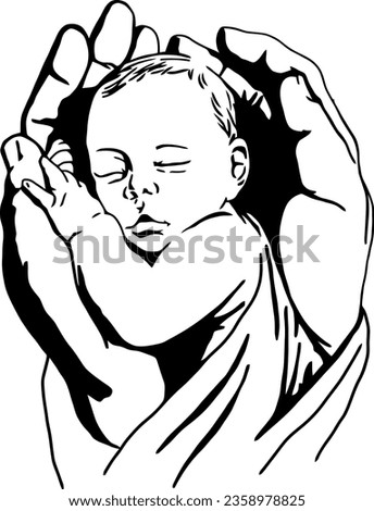 Baby asleep in loving hands vector image illustration