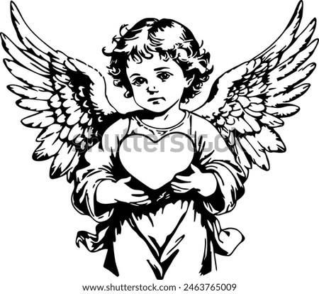 baby child angel cherub holding a heart outline