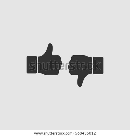Dislike like icon flat. Black pictogram on grey background. Vector illustration symbol