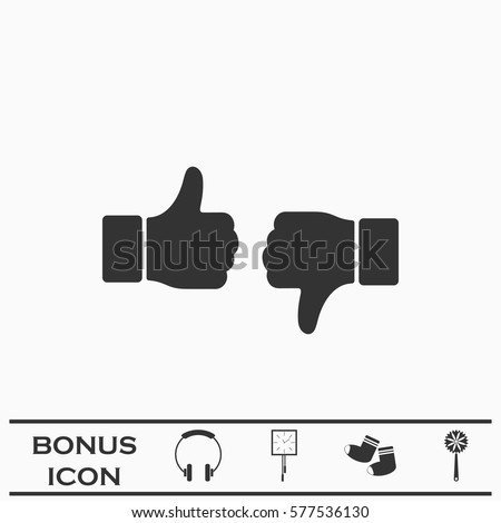 Dislike like icon flat. Black pictogram on white background. Vector illustration symbol and bonus button