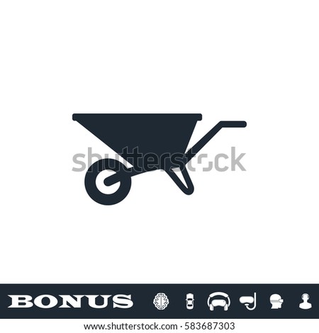 Wheelbarrow cart icon flat. Black pictogram on white background. Vector illustration symbol and bonus button