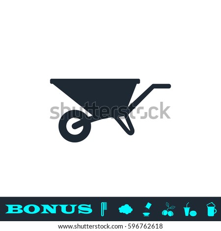 Wheelbarrow cart icon flat. Black pictogram on white background. Vector illustration symbol and bonus button