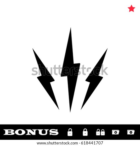 Lightning icon flat. Black pictogram on white background. Vector illustration symbol and bonus button open and closed lock, folder, star