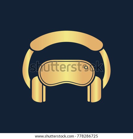 Virtual reality icon flat. Simple gold pictogram on dark background. Vector illustration symbol