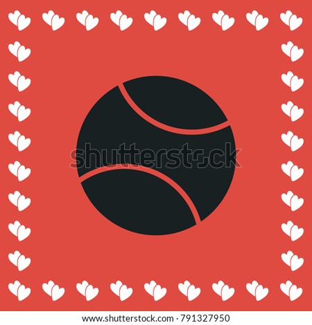 Baseball icon flat. Simple black pictogram on red background with white hearts for valentines day. Vector illustration symbol
