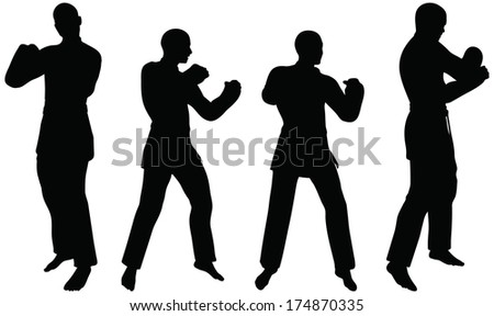 EPS 10 Vector - Karate martial art silhouettes of man and woman in karate poses