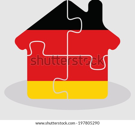 Vector illustration of house home icon with German flag in puzzle isolated on white background