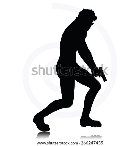 Vector Image - Man With A Gun Pointing Silhouette Isolated On White ...