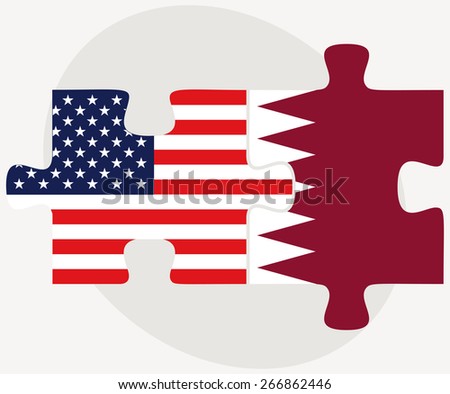 Vector Image - USA and Qatar Flags in puzzle isolated on white background
