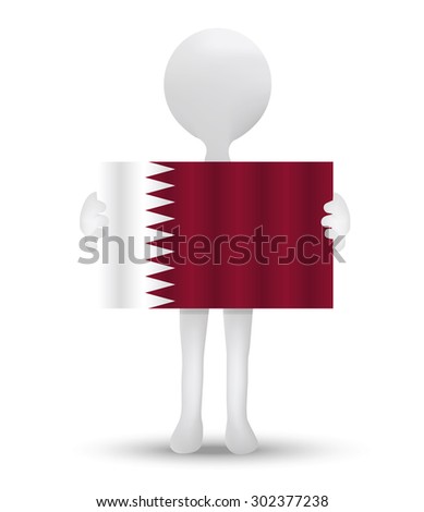 small 3d man holding a flag of State of Qatar
