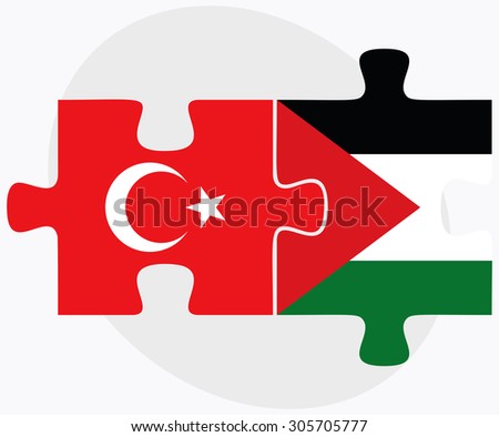 Turkey and Palestine Flags in puzzle isolated on white background
