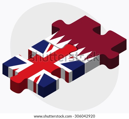 United Kingdom and Qatar Flags in puzzle isolated on white background
