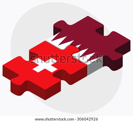 Switzerland and Qatar Flags in puzzle isolated on white background
