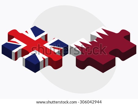 United Kingdom and Qatar Flags in puzzle isolated on white background
