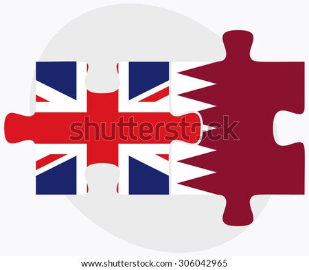 United Kingdom and Qatar Flags in puzzle isolated on white background
