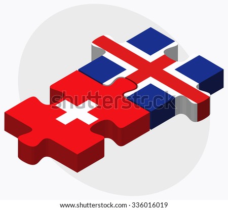 Switzerland and Iceland Flags in puzzle isolated on white background