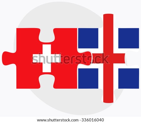 Switzerland and Iceland Flags in puzzle isolated on white background