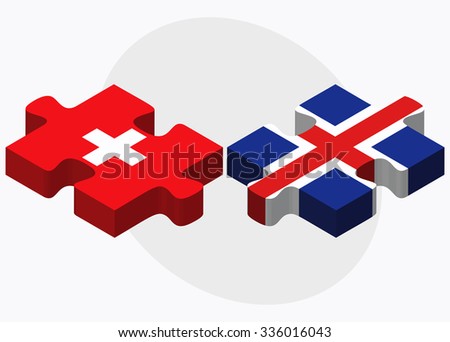 Switzerland and Iceland Flags in puzzle isolated on white background