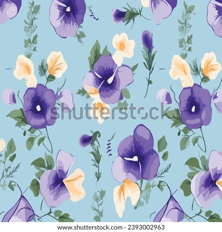 Butterfly pea floral pattern on pale green background