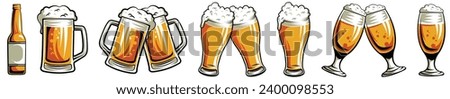 Beer glassware guide. Various types of beer glasses. Hand drawn vector illustration