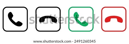 Phone call icon answer, accept and decline call line art icons with green and red buttons , Contact us telephone sign - communication icons.