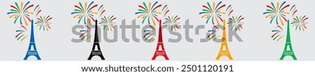 Tour Eiffel Et Feu Different Colore 2025 icon set vector.