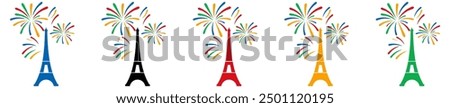 Tour Eiffel Et Feu D’artifice Colore icon set vector.