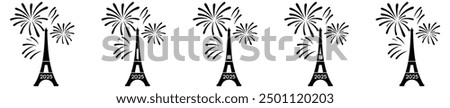 Tour Eiffel Et Feu Black Colore And Different Style 2025 icon set vector.