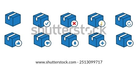 Carton Parcel Box delivery Icon pack. confirmation, approval, accept, information, reload, like, dislike, notification, plus vector illustration