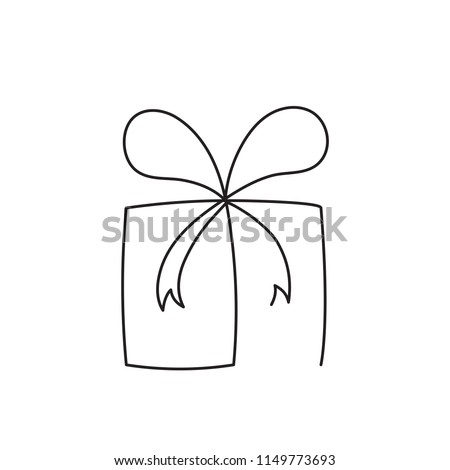 Present box continuous editable line vector illustration. Wrapped surprise package with ribbon and bow.