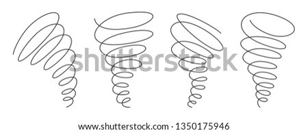 Tornado swirl continuous line with editable stroke isolated on white background - vector illustration set.